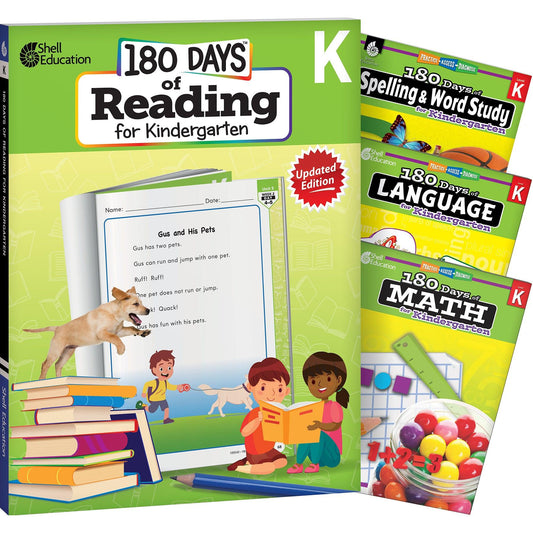 180 Days of Practice Reading, Spelling, Language, & Math for Kindergarten: 4-Book Set - Loomini