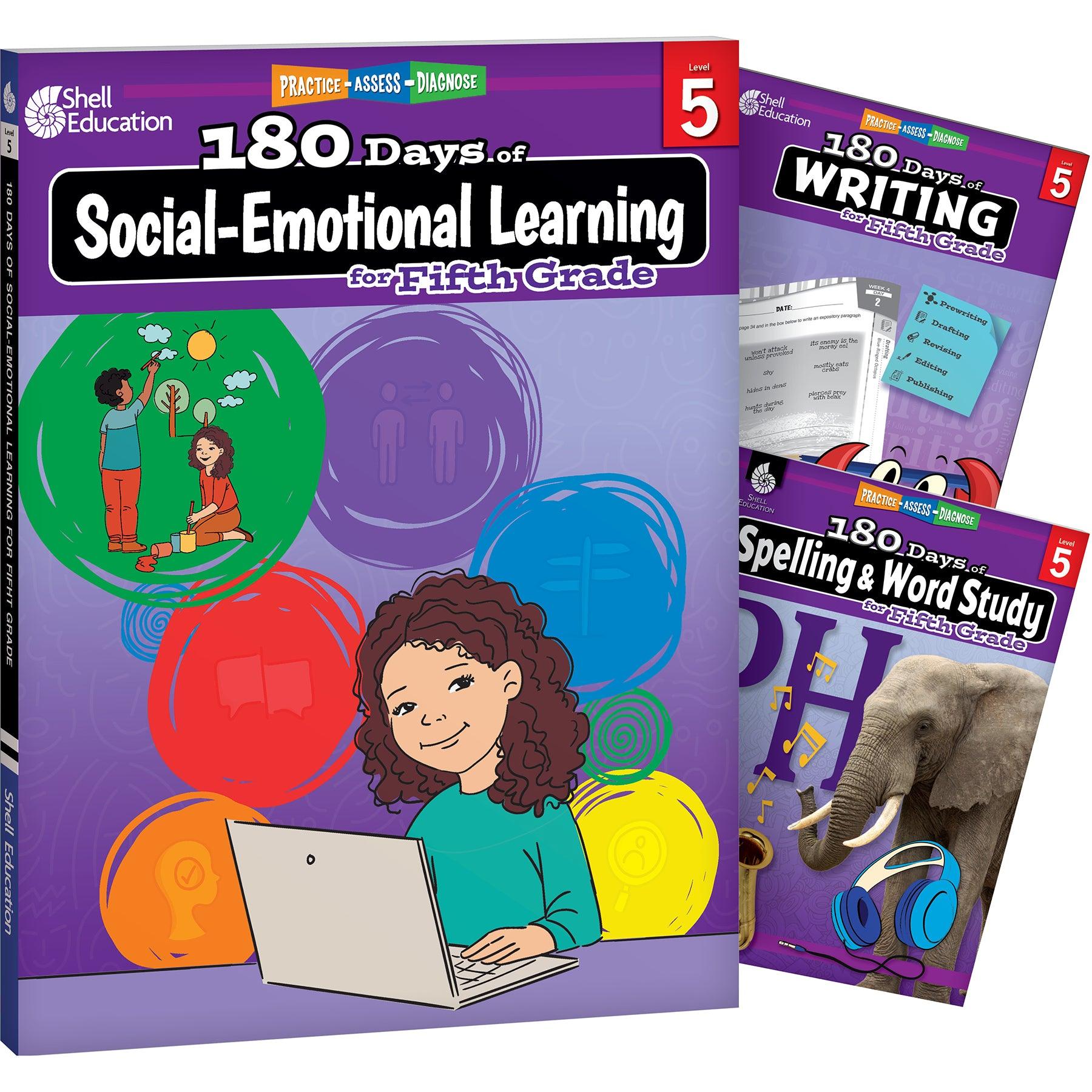 180 Days Social-Emotional Learning, Writing, & Spelling Grade 5: 3-Book Set - Loomini