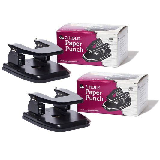 2-Hole Paper Punch, 2 3/4" Center, 30 Sheet Capacity, Black, Pack of 2 - Loomini