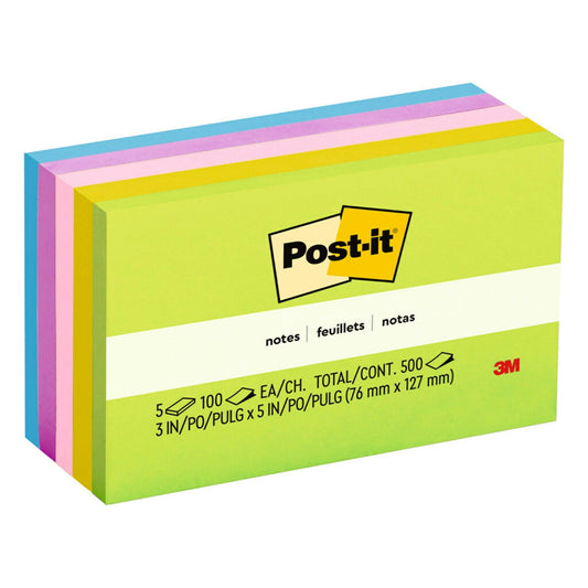 3 x 5 Ultra Colors Post It Notes 5 Pks Pack - Loomini