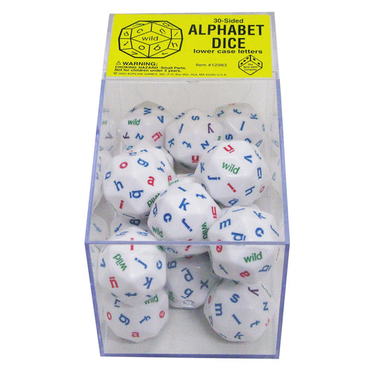 30-Sided Alphabet Dice, Lower Case Letters, Box of 20 - Loomini