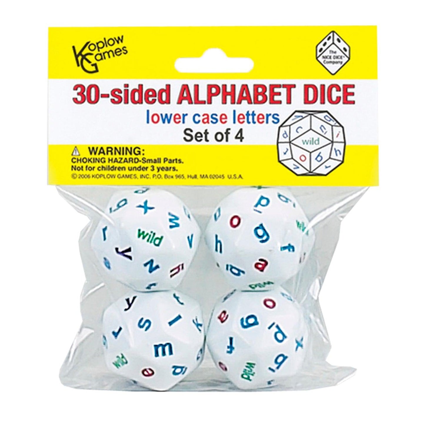 30-Sided Alphabet Dice, Lowercase, Set of 4 - Loomini