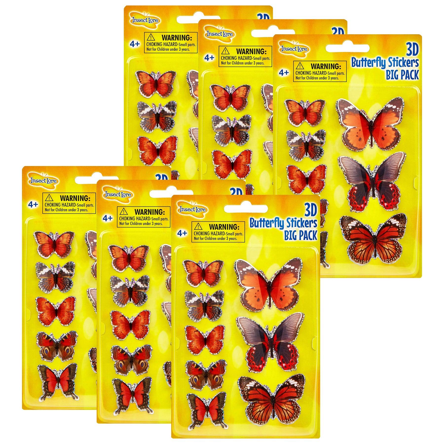 3D Butterfly Stickers BIG PACK, 8 Per Pack, 6 Packs - Loomini