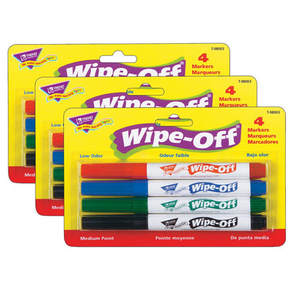 4-Pack Standard Colors Wipe-Off® Markers, 3 Packs - Loomini