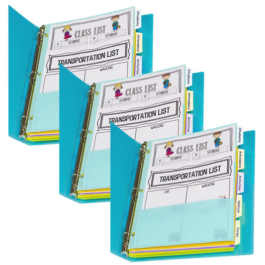 5-Tab Index Dividers with Multi-Pockets, Bright Color Assortment, 8-1/2 x 11, 3 Sets - Loomini