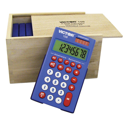 8 Digit Pocket Calculator with Extra Large Display, 10-Pack in Wooden Case - Loomini