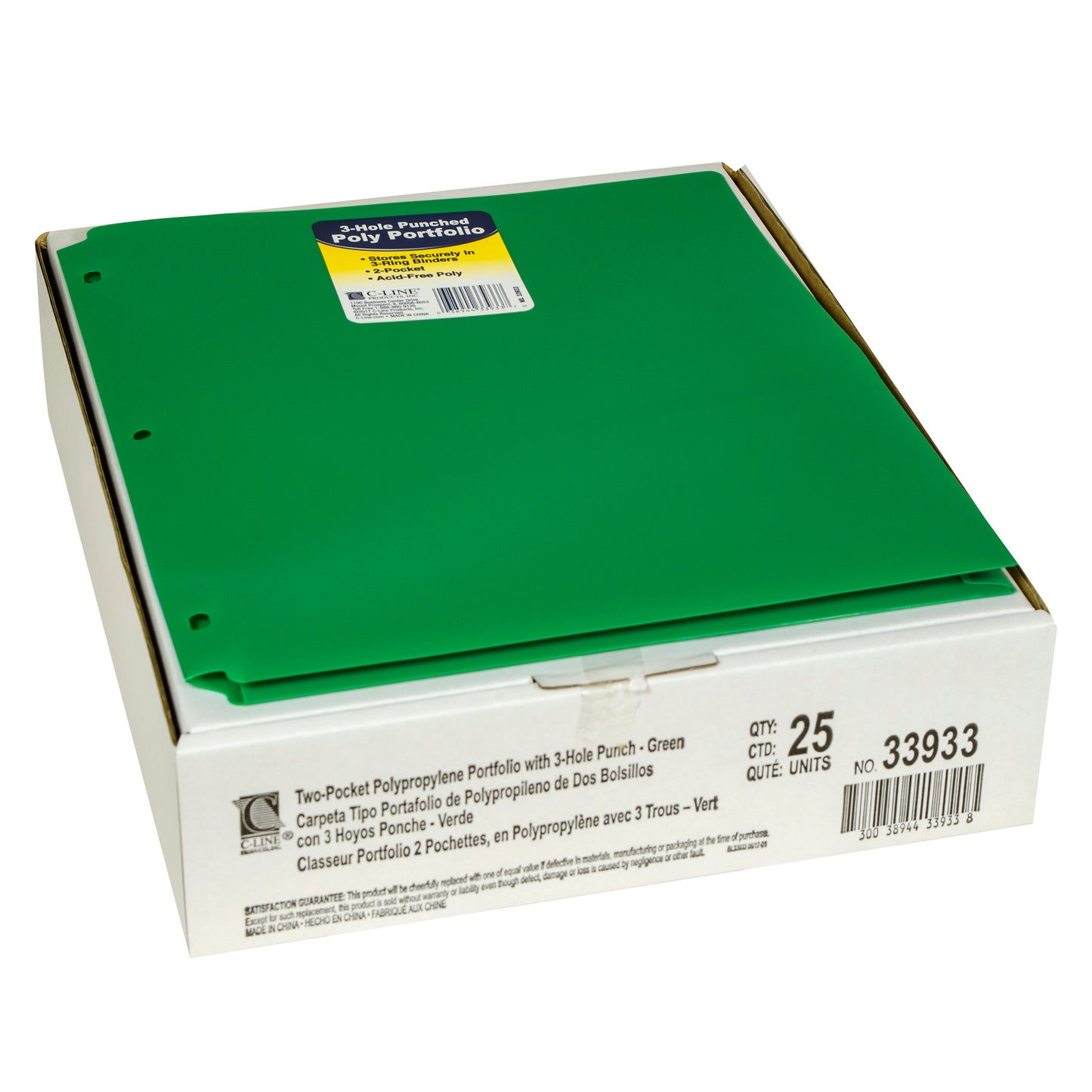 Two-Pocket Heavyweight Poly Portfolio Folder with Three-Hole Punch, Green, Pack of 25