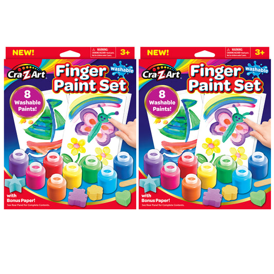 Washable Finger Paints Set, 8 Colors Per Set, 2 Sets