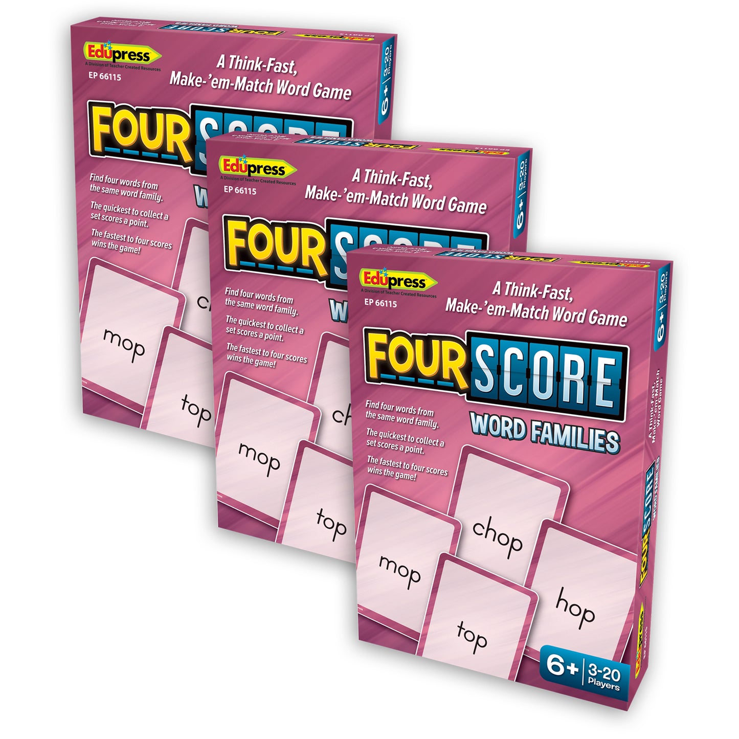 Four Score Card Game: Word Families, Pack of 3