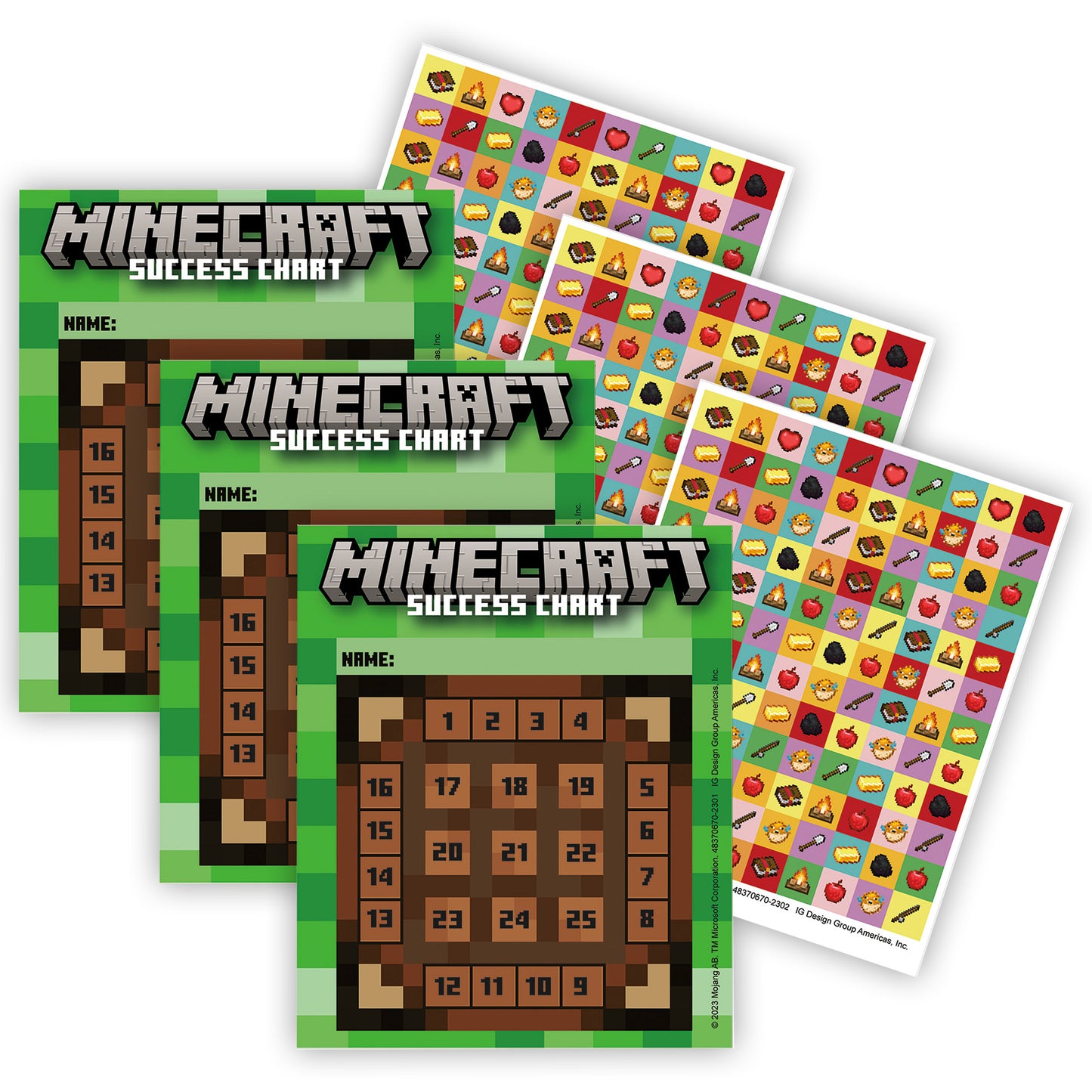 Minecraft Mini Reward Charts with Stickers, 36 Per Pack, 3 Packs