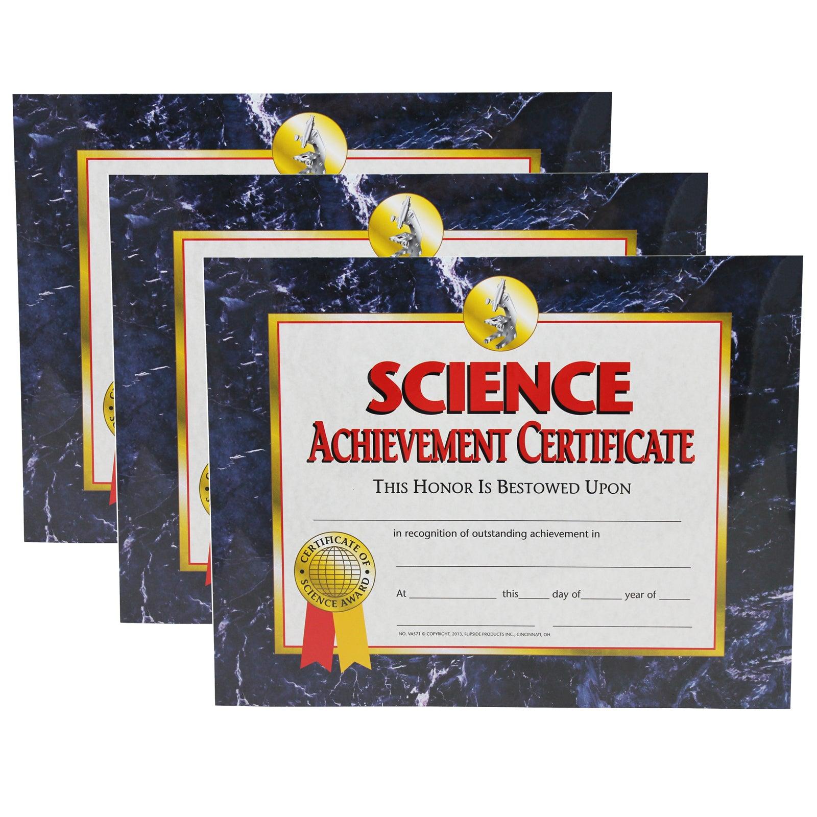 Science Achievement Certificate, 30 Per Pack, 3 Packs - Loomini