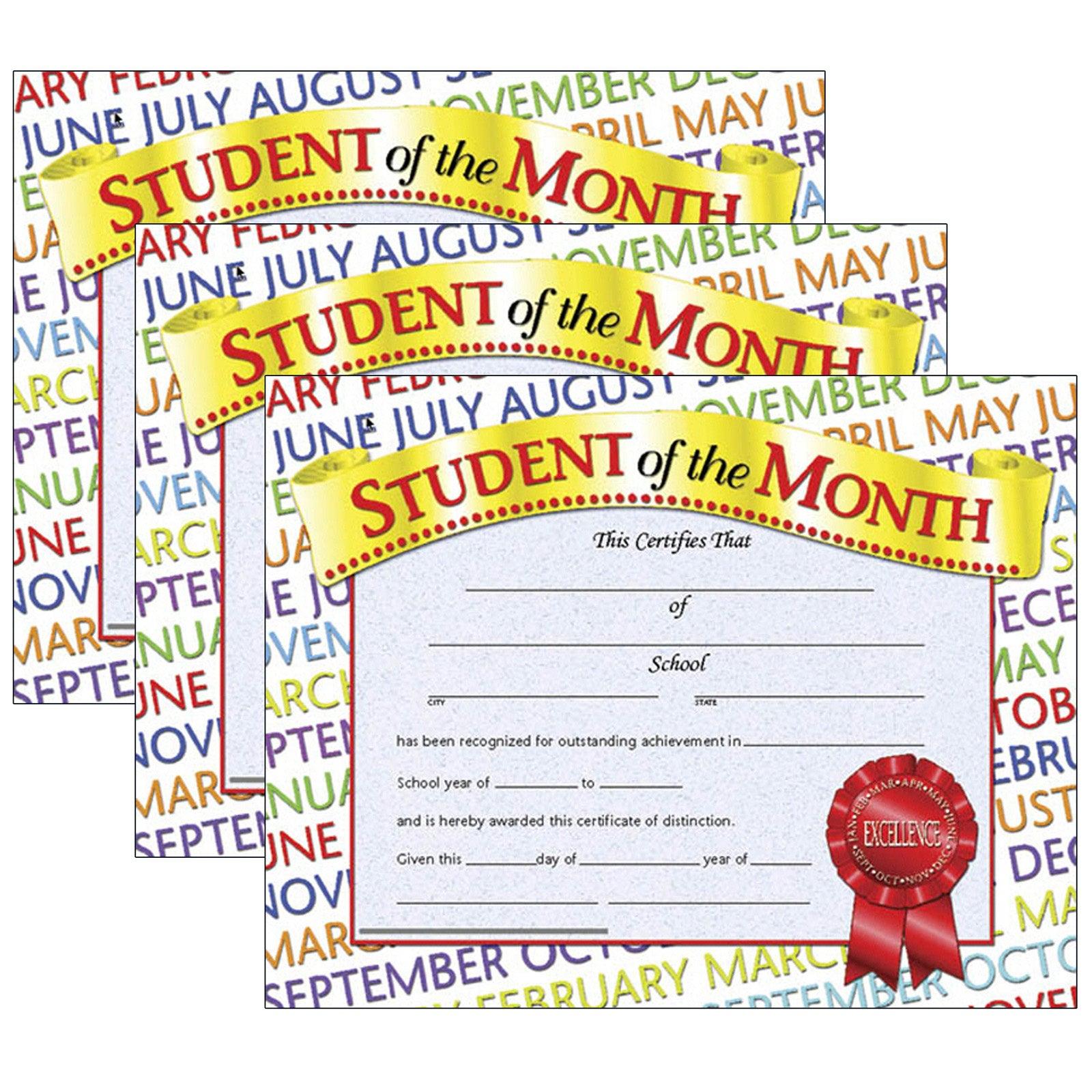 Student of the Month Certificate, 8.5" x 11", 30 Per Pack, 3 Packs - Loomini