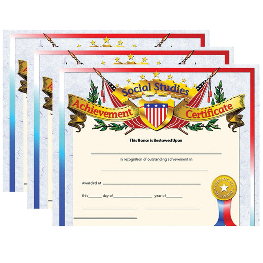 Social Studies Achievement Certificate, 30 Per Pack, 3 Packs - Loomini