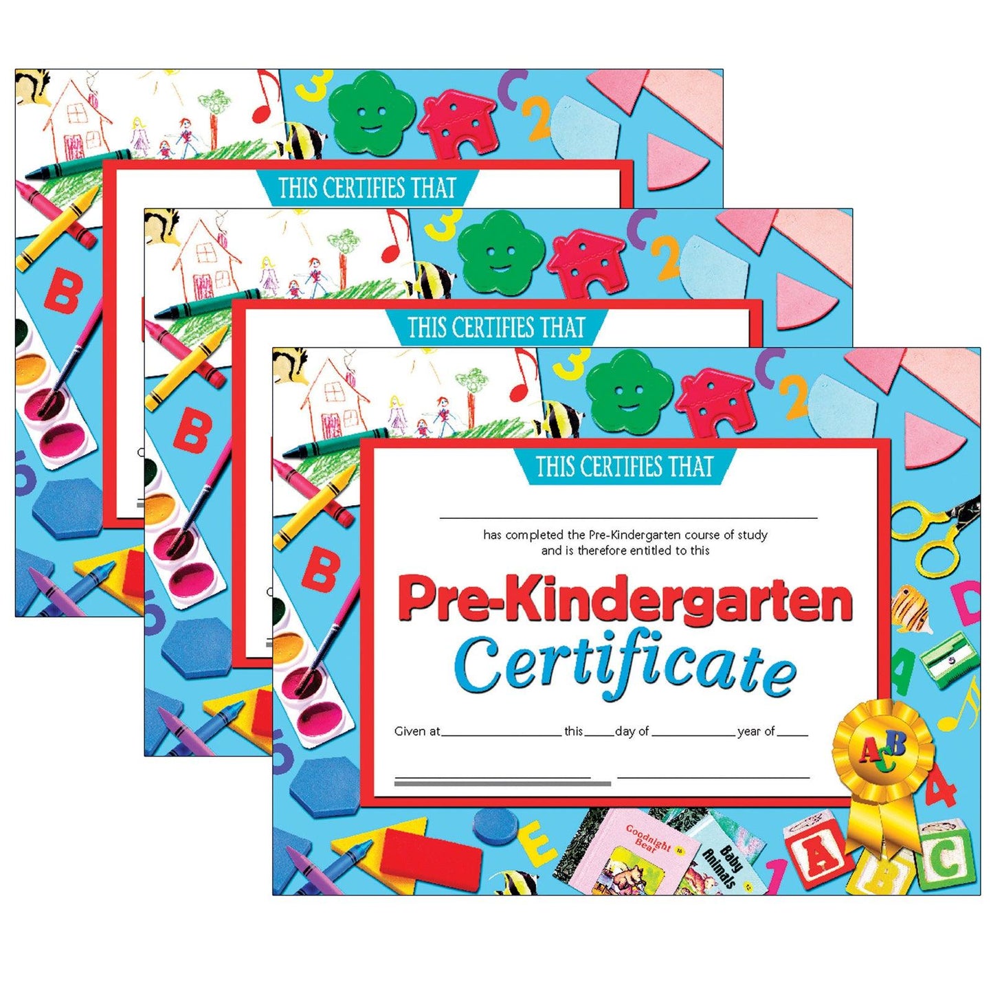 Pre-Kindergarten Certificate, 8.5" x 11", 30 Per Pack, 3 Packs - Loomini