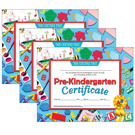 Pre-Kindergarten Certificate, 8.5" x 11", 30 Per Pack, 3 Packs - Loomini