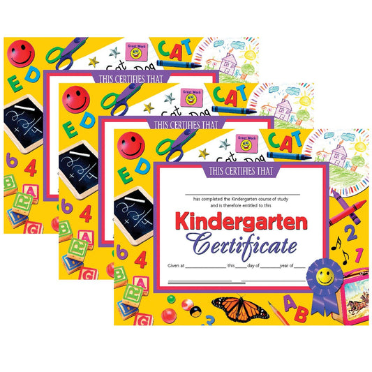 Kindergarten Certificate, 8.5" x 11", 30 Per Pack, 3 Packs - Loomini