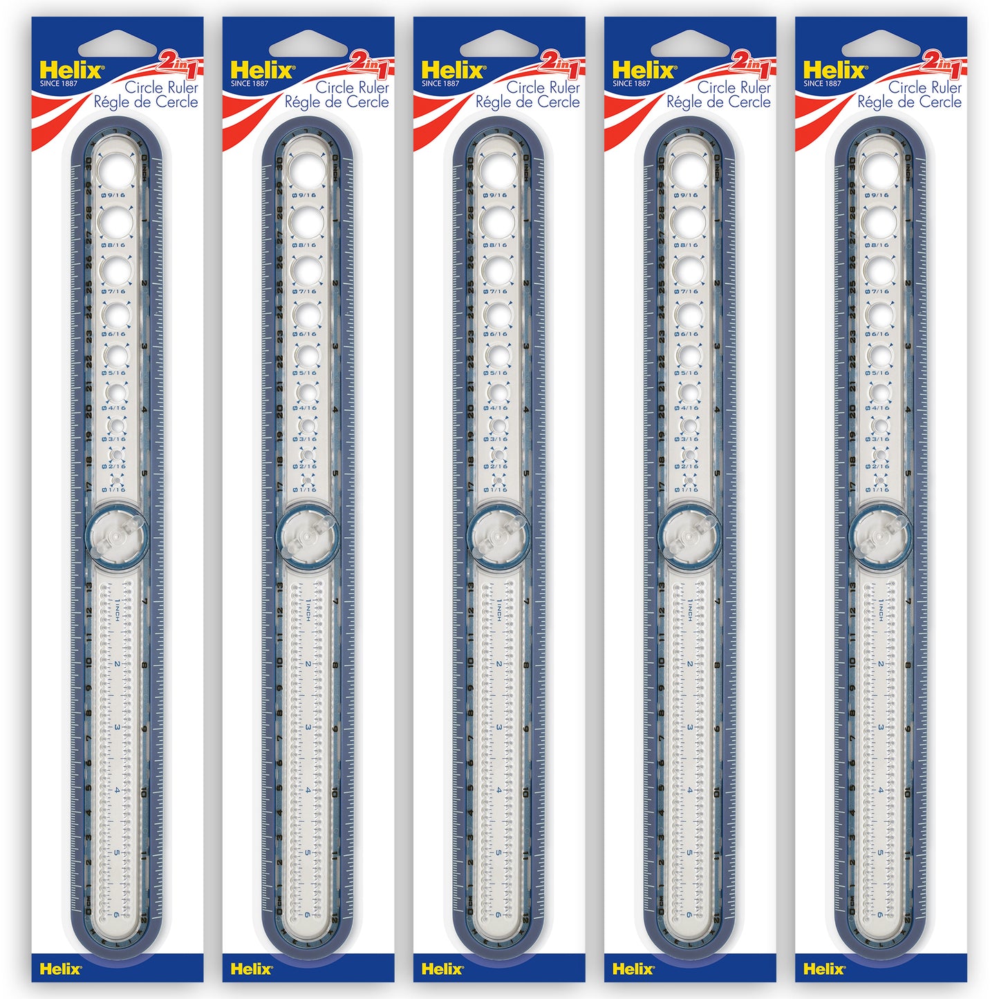2-in-1 Circle Ruler Measuring & Compass Tool 12" / 30cm, Pack of 5