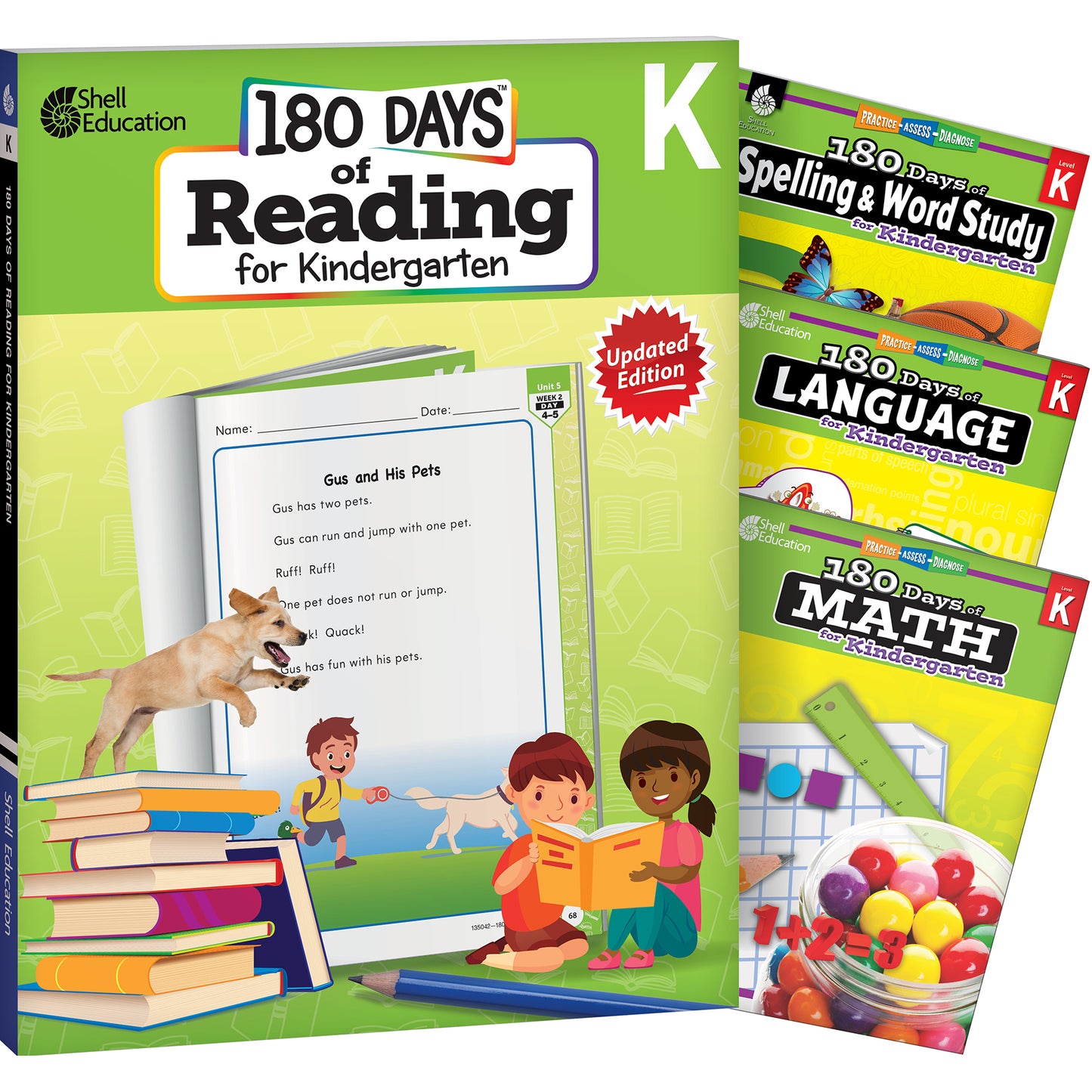 180 Days of Practice Reading, Spelling, Language, & Math for Kindergarten: 4-Book Set