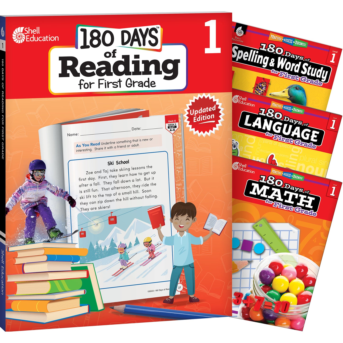 180 Days of Practice Reading, Spelling, Language, & Math for First Grade: 4-Book Set