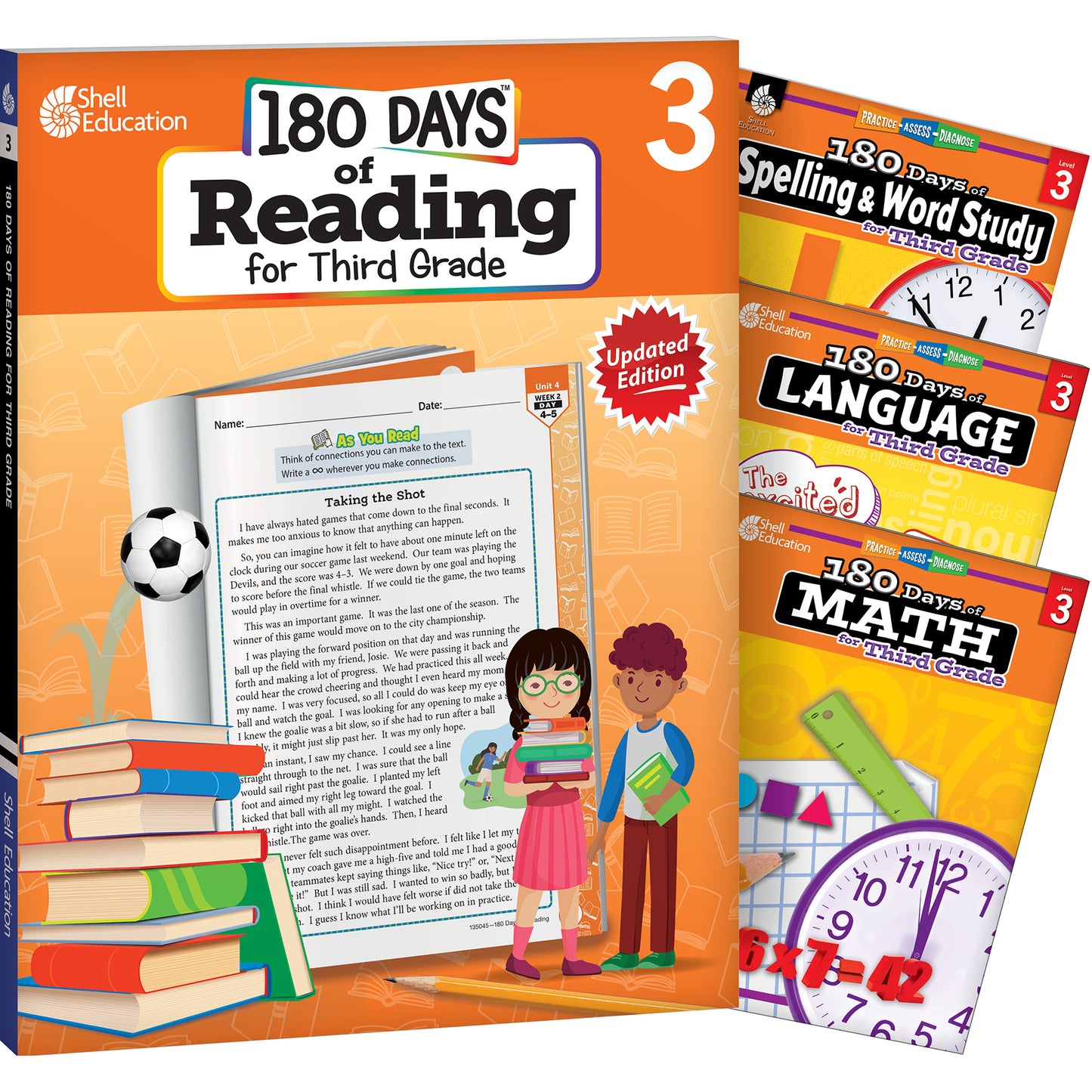 180 Days of Practice Reading, Spelling, Language, & Math for Third Grade: 4-Book Set