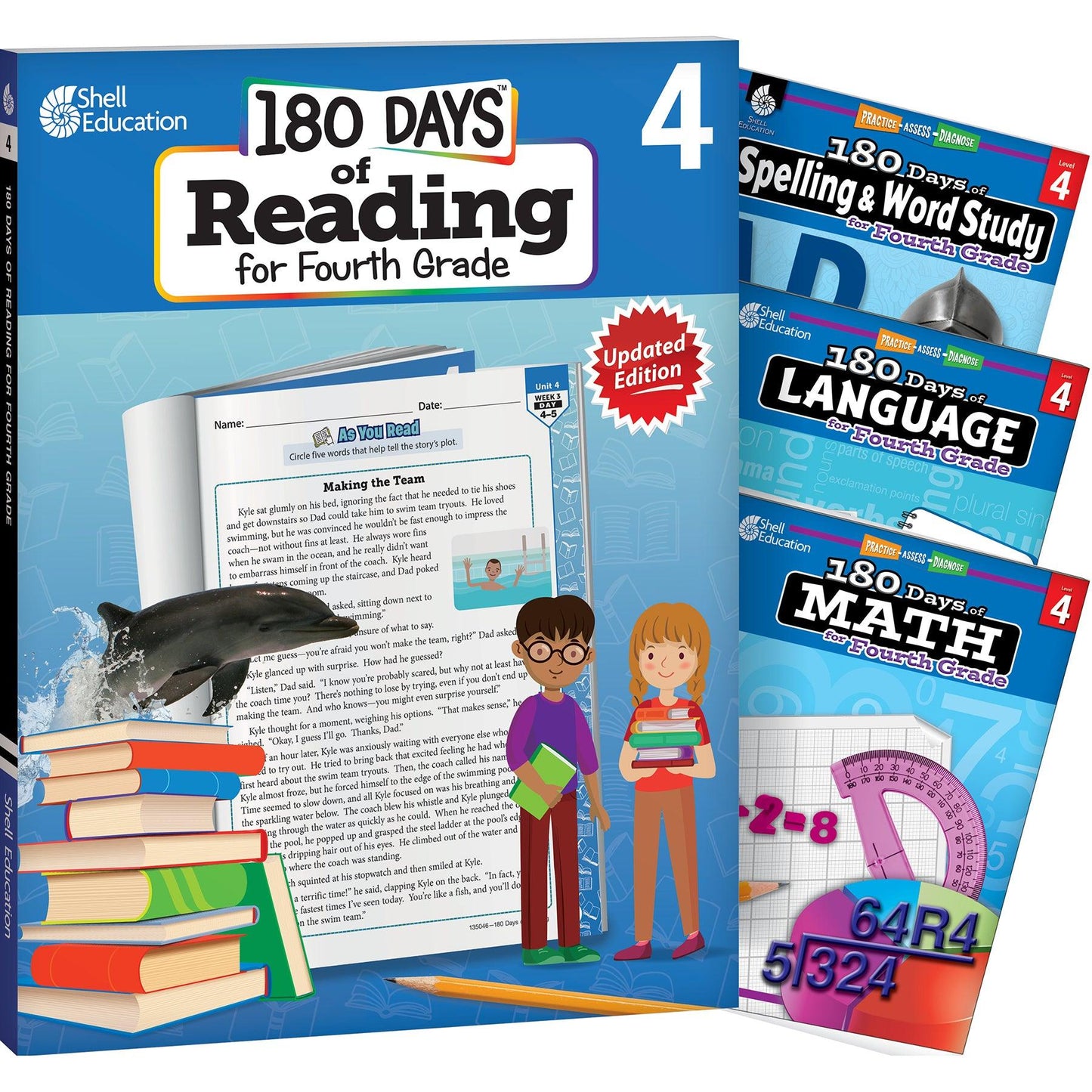 180 Days of Practice Reading, Spelling, Language, & Math for Forth Grade: 4-Book Set