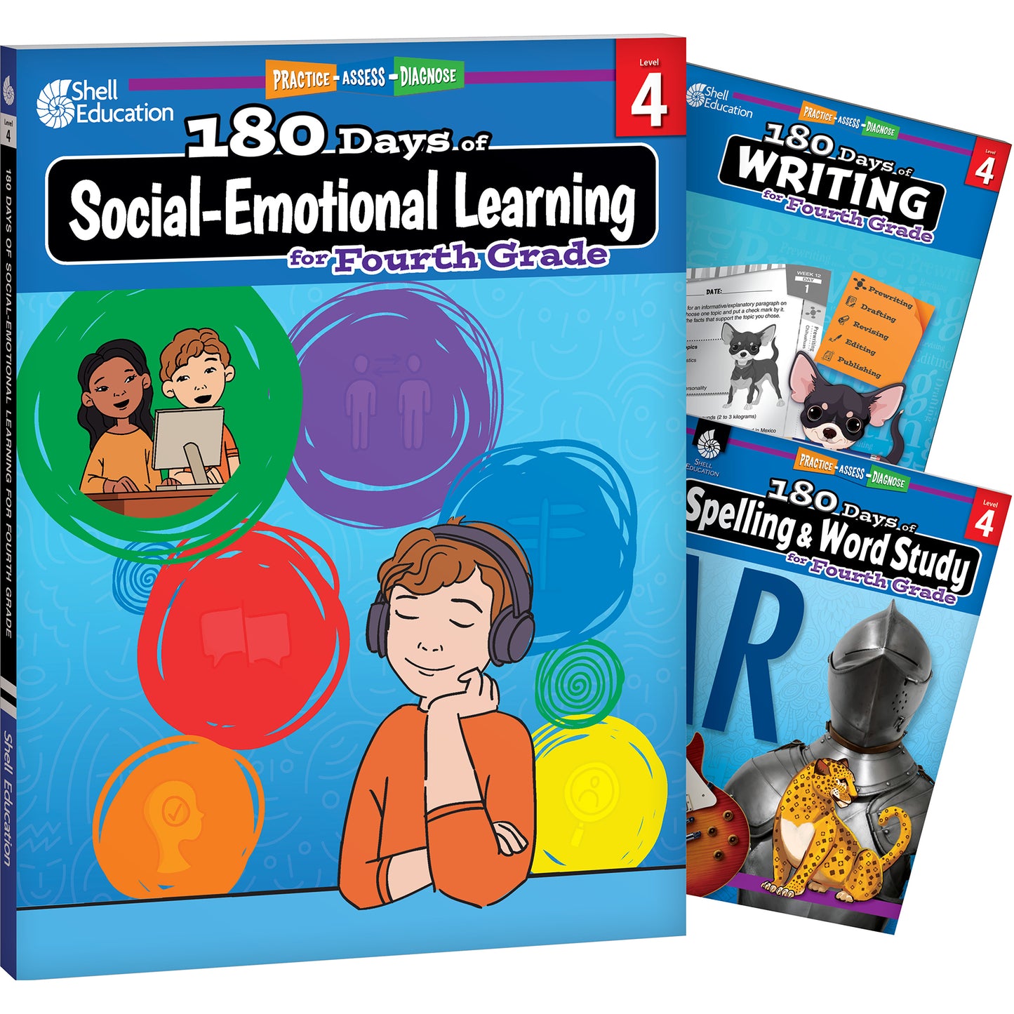 180 Days Books: Social-Emotional Learning, Writing, & Spelling for Grade 4 - Set of 3 Books