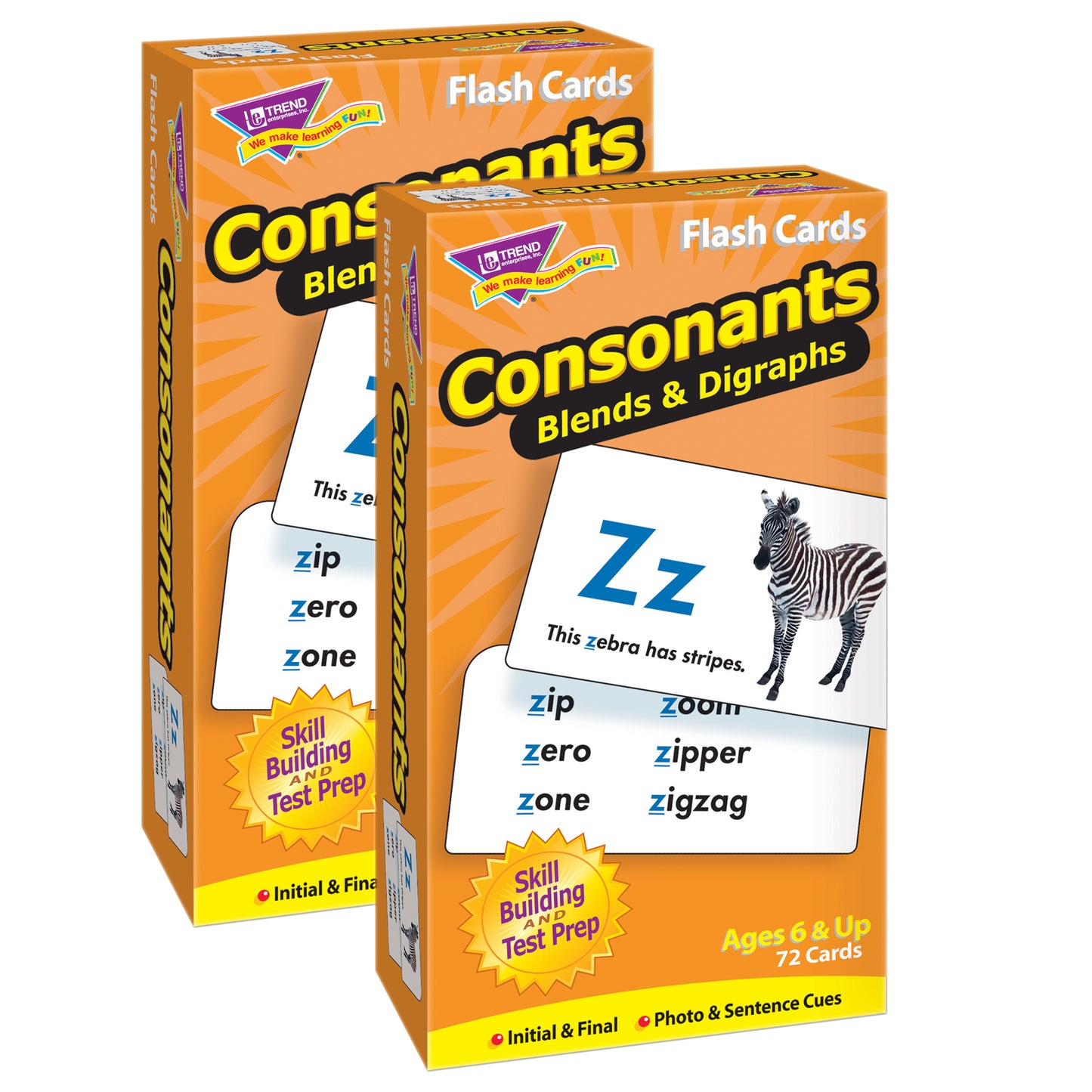 Pack of 2 Consonants Skill Drill Flash Cards, Photo Cues, Word & Sentence Examples, Great for Skill Building and Test Prep, 72 Cards Included, Ages 6 and Up