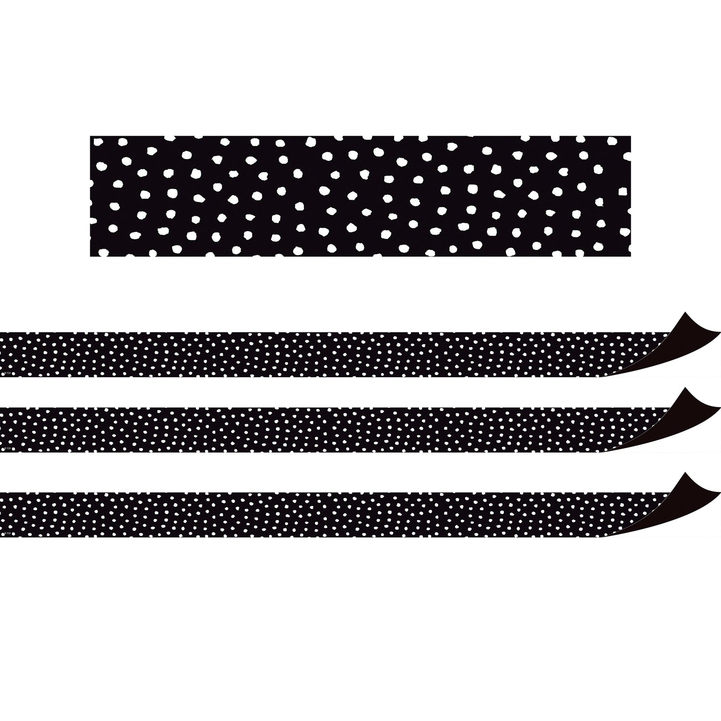 Black with White Painted Dots Magnetic Border, 24 Feet Per Pack, 3 Packs