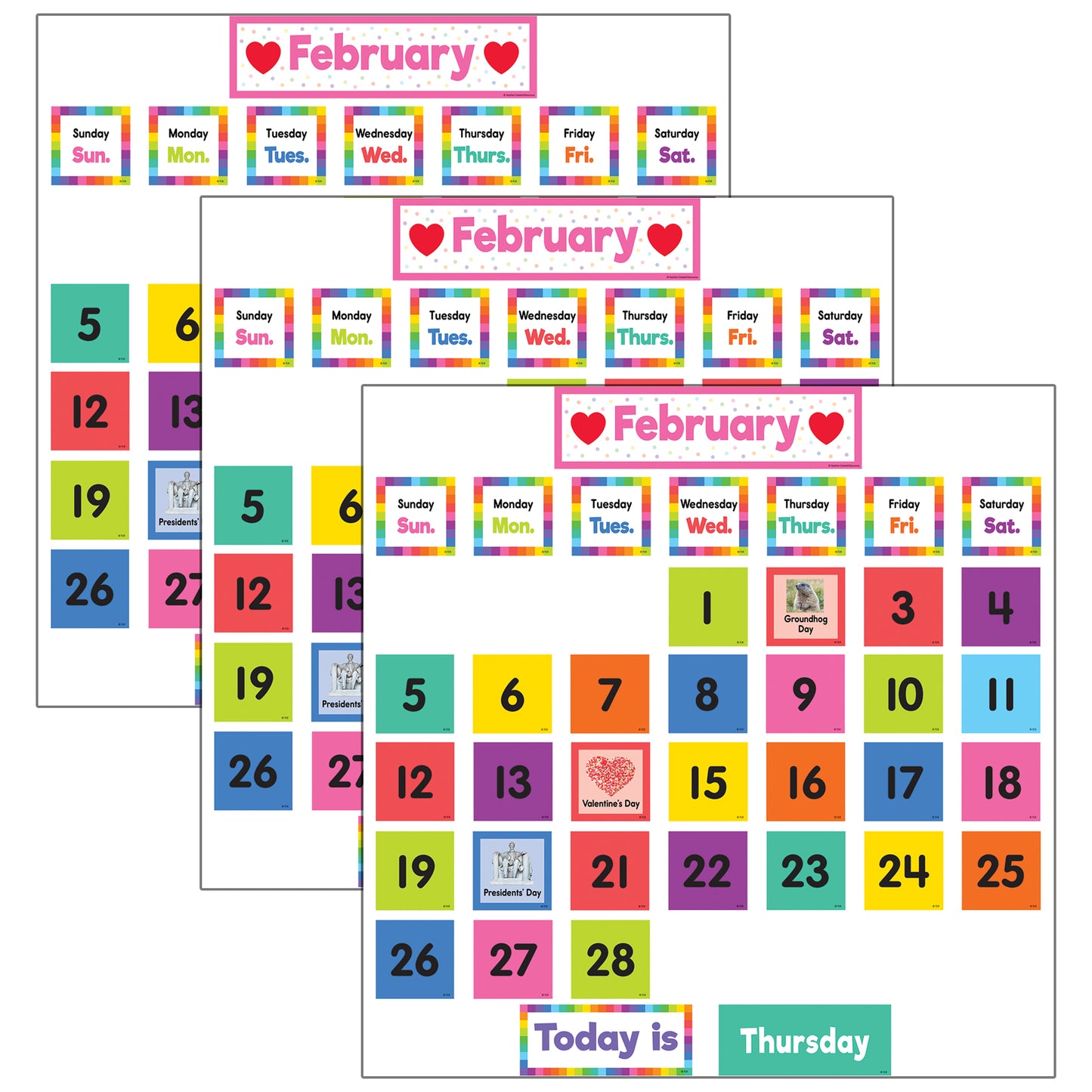 Colorful Calendar Pocket Chart Cards, 104 Per Pack, 3 Packs