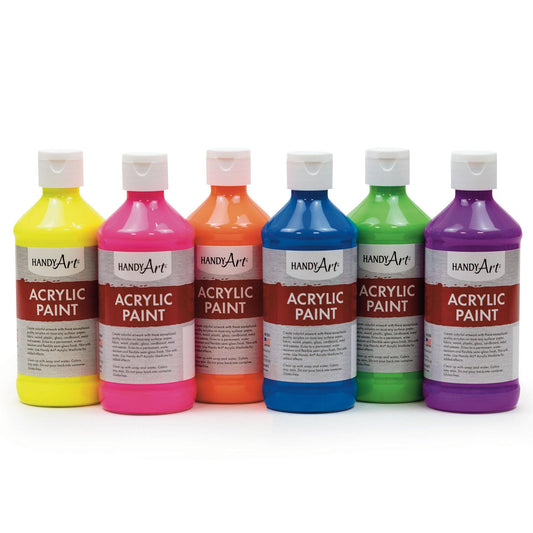 Acrylic Paint, 8 oz., Fluorescent Colors, Set of 6 - Loomini