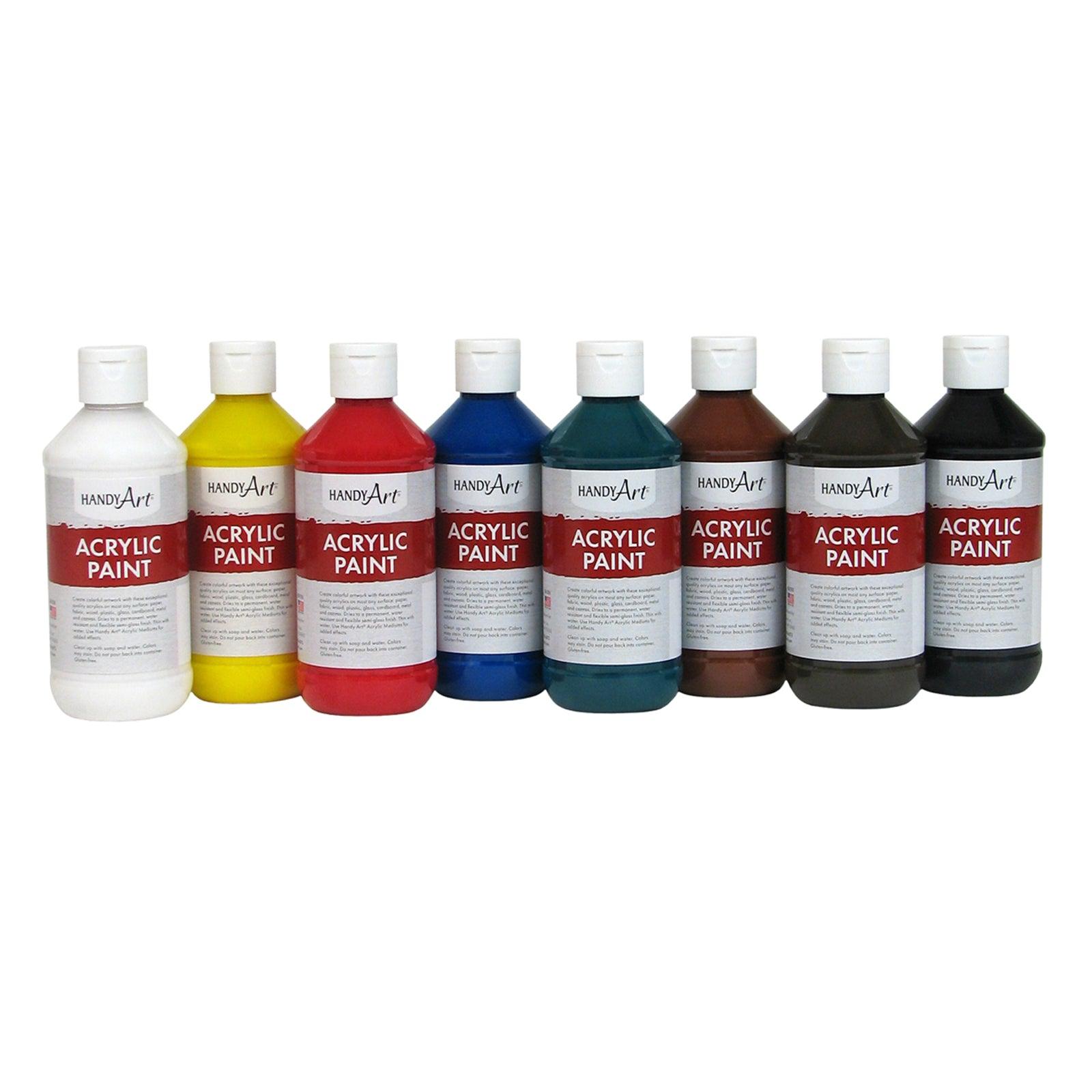 Acrylic Paint, 8 oz., Primary 8-Color Set - Loomini