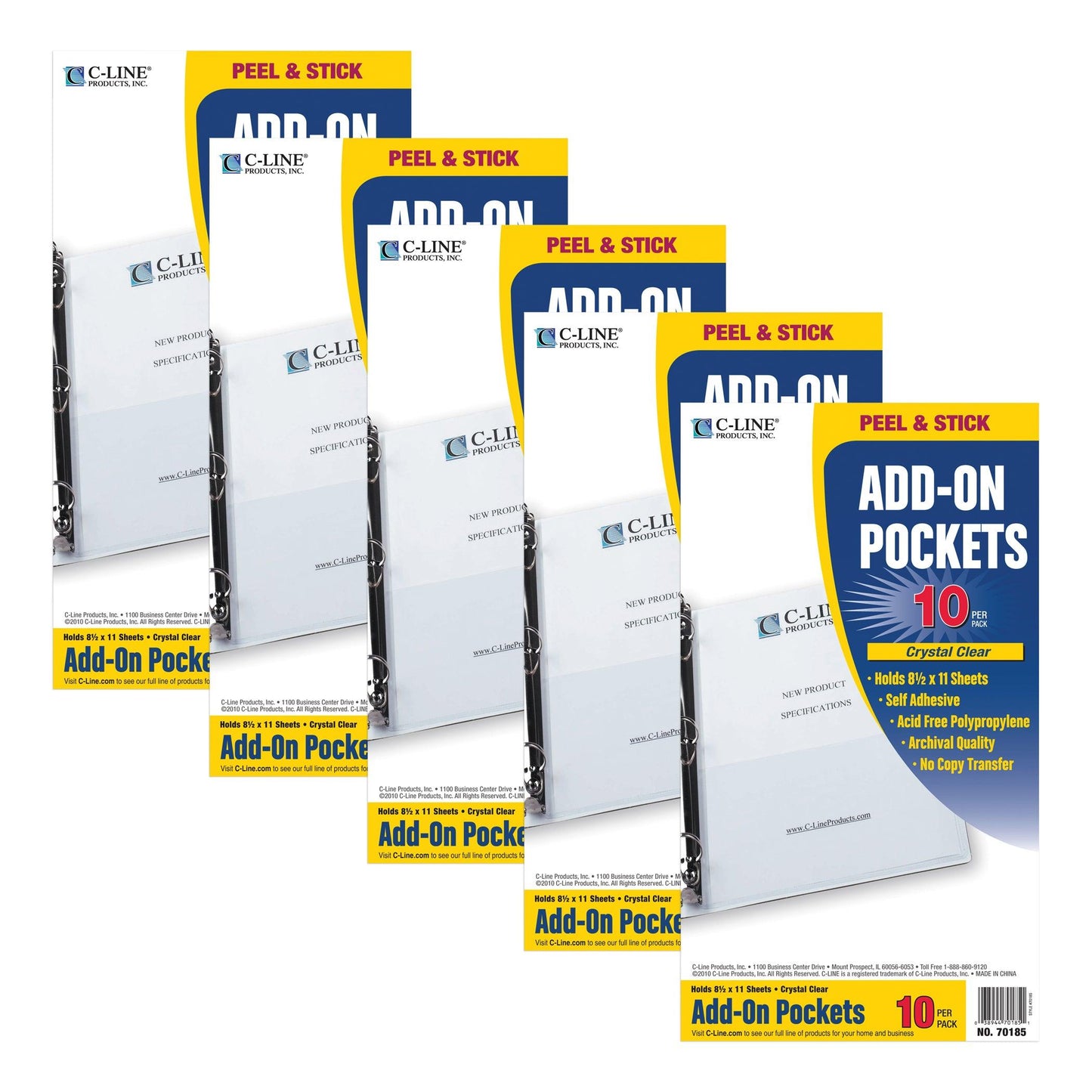 Add-On Filing Pocket, 8-3/4" x 5-1/8", 10 Per Pack, 5 Packs - Loomini