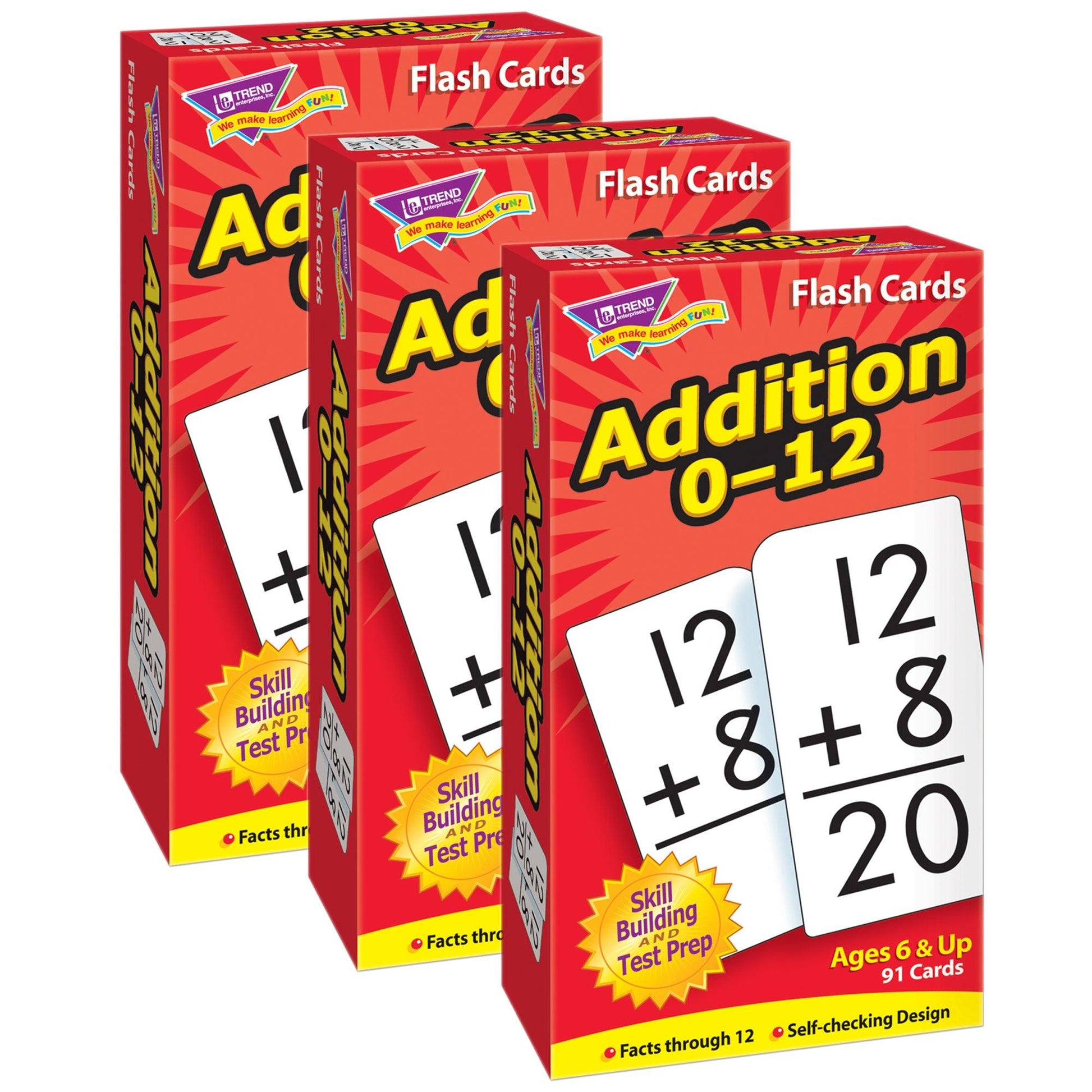 Addition 0-12 Skill Drill Flash Cards, Pack of 3 - Loomini