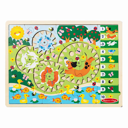 Animal Chase I-Spy Wooden Gear Puzzle - Loomini