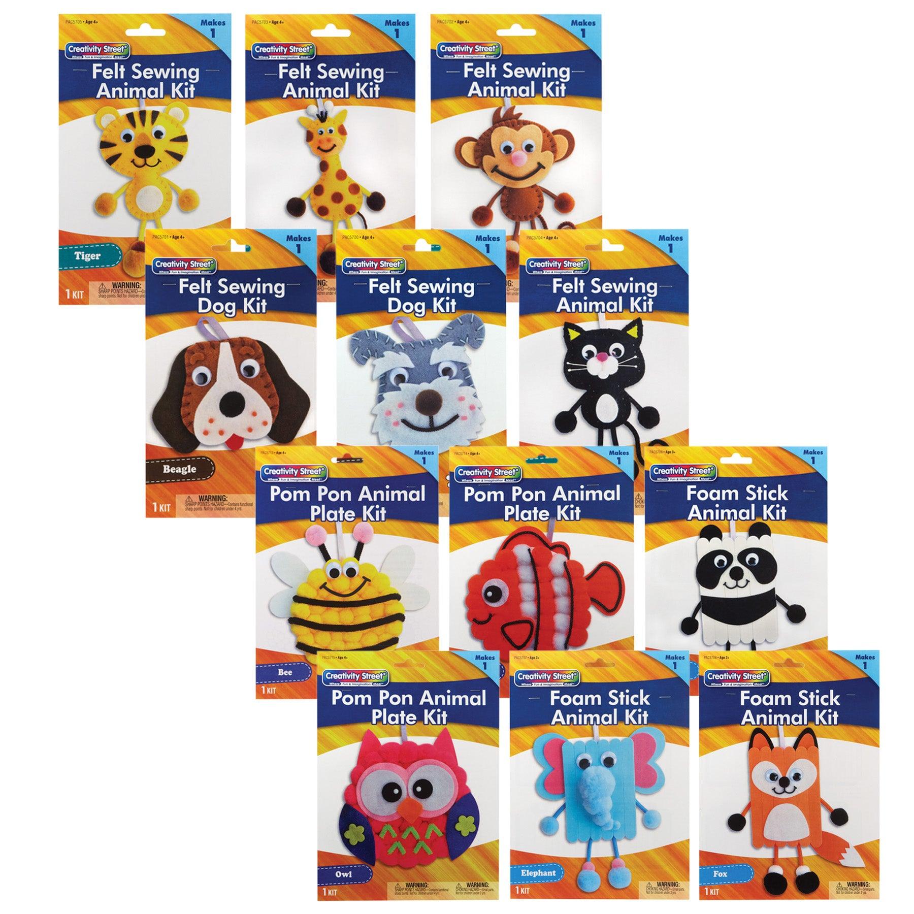 Animal Craft Kits, Felt, Foam, Pom Pon, 12 Animals - Loomini