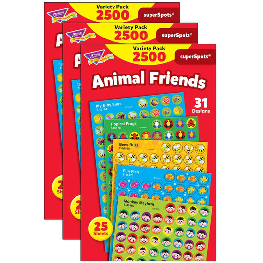 Animal Friends superSpots® Stickers Variety Pack, 2500 Per Pack, 3 Packs - Loomini