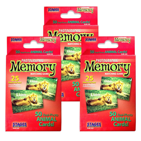 Animals Photographic Memory Matching Game, Pack of 3, Includes 50 Cards - 25 matched pairs - Loomini