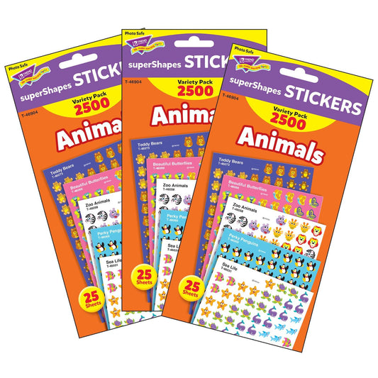 Animals superShapes Stickers Variety Pack, 2500 Per Pack, 3 Packs - Loomini