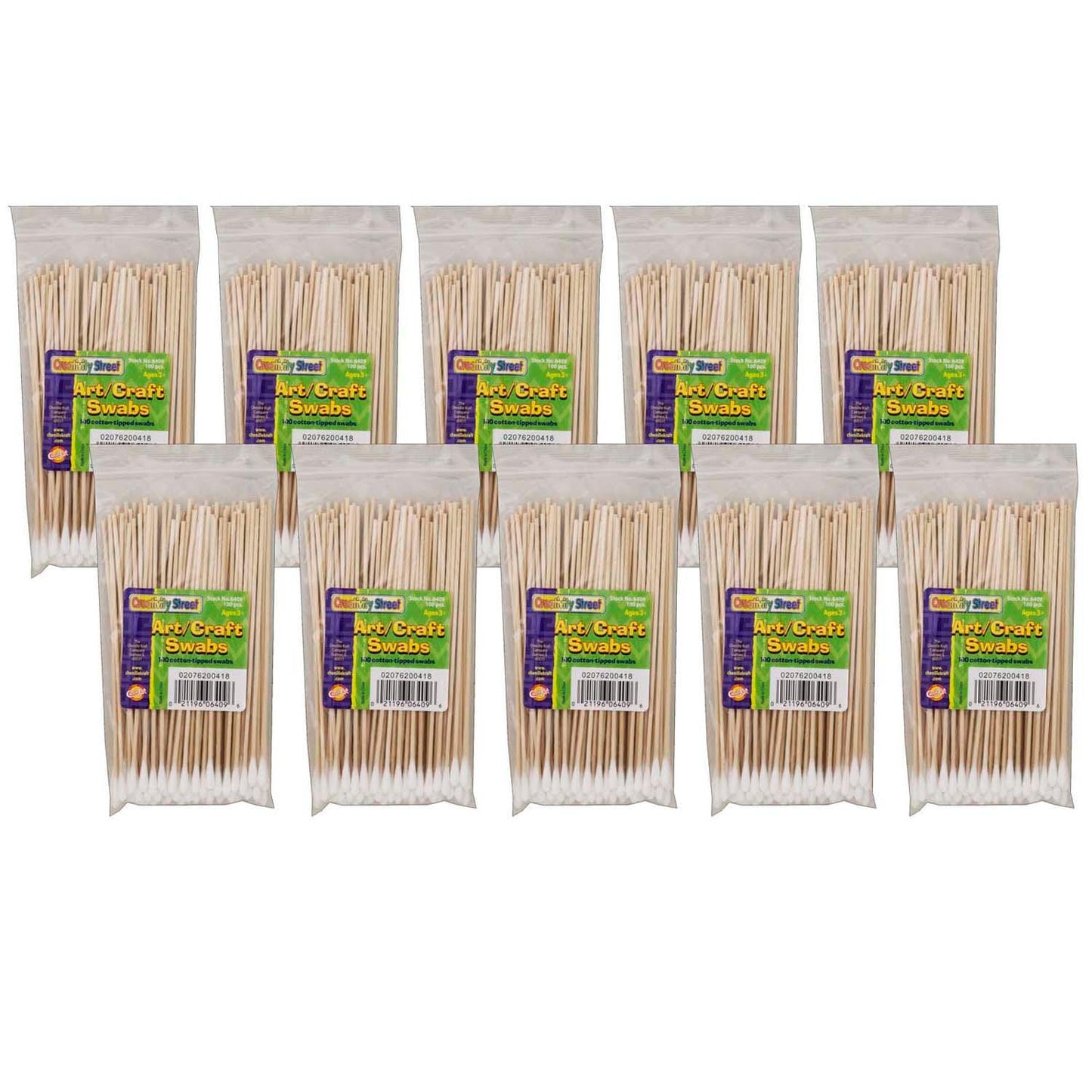 Art & Craft Swabs, Natural Wood Handles, 6" Long, 100 Per Pack, 20 Packs - Loomini