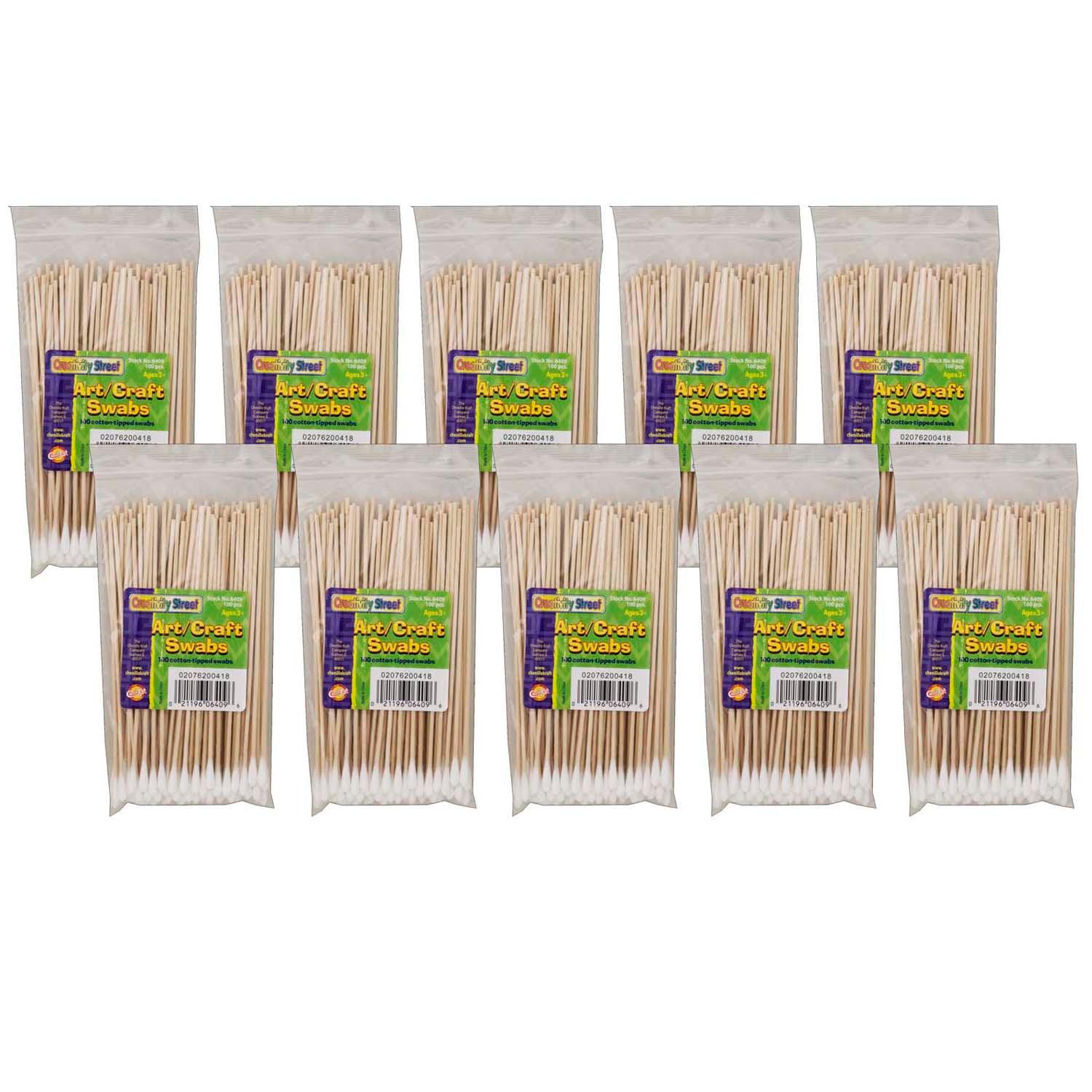 Art & Craft Swabs, Natural Wood Handles, 6" Long, 100 Per Pack, 20 Packs - Loomini