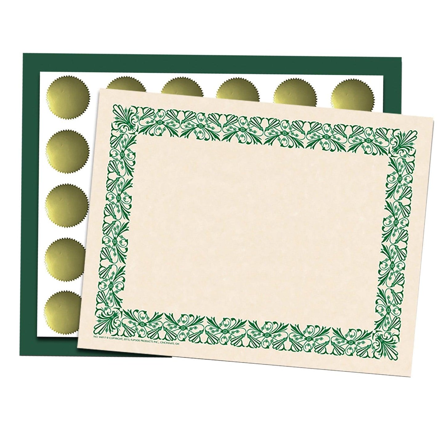 Art Deco Set -Green Border Paper, Plain Folders, Gold Seals - Loomini