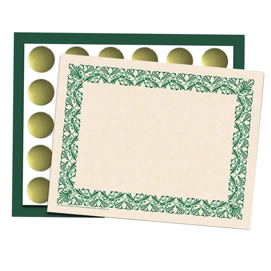 Art Deco Set -Green Border Paper, Plain Folders, Gold Seals - Loomini