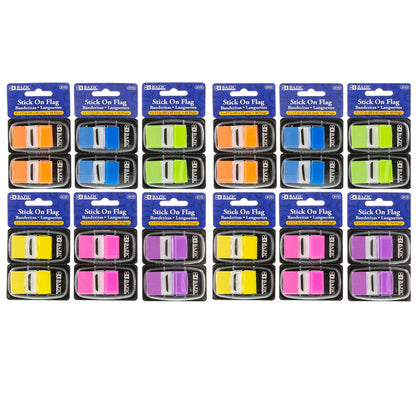 Assorted Neon Color Standard Flags with Dispenser, 60 Per Pack, 12 Packs - Loomini