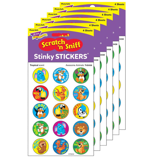 Awesome Animals/Tropical Stinky Stickers®, 60 Per Pack, 6 Packs - Loomini