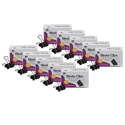 Binder Clips, Large, 1" Capacity, Black/Silver, 12 Per Box, 10 Boxes - Loomini