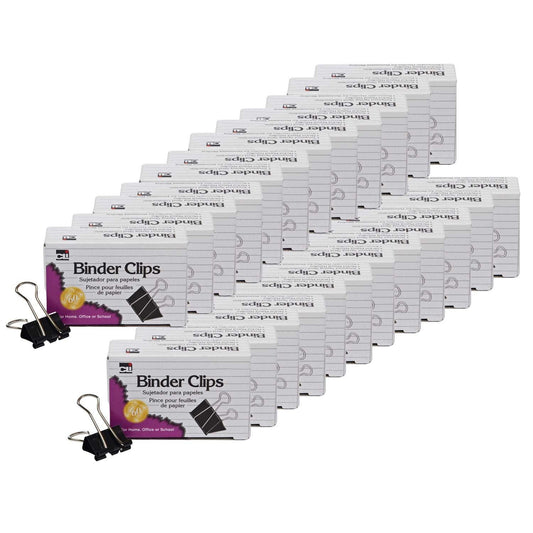 Binder Clips, Medium, 5/8" Capacity, 12 Per Box, 24 Boxes - Loomini