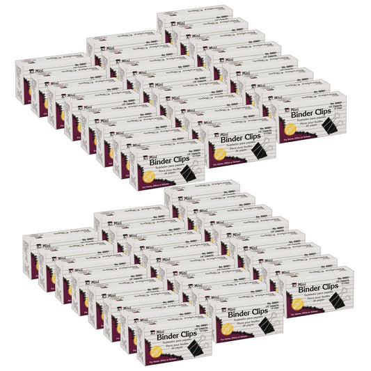 Binder Clips, Mini, 1/4" Capacity, 12 Per Box, 48 Boxes - Loomini