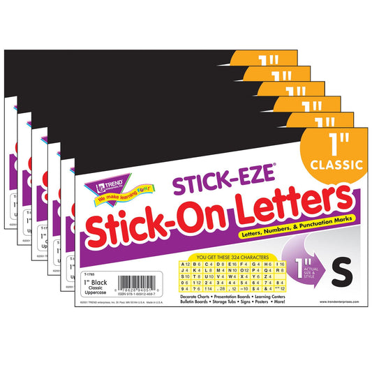 Black 1" STICK-EZE® Stick-On Letters, 324 Pieces Per Pack, 6 Packs - Loomini