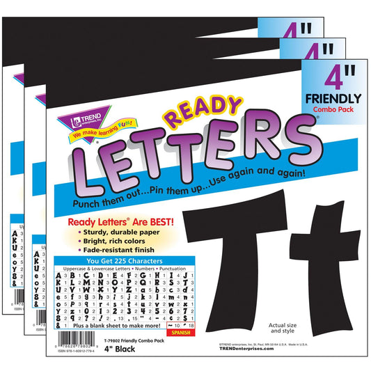 Black 4" Friendly Combo Ready Letters®, 3 Packs - Loomini