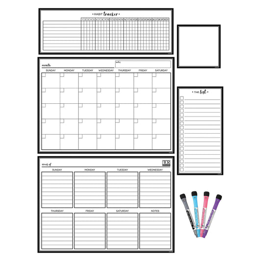 Black & White Dry-Erase Magnetic Calendar Set - Loomini